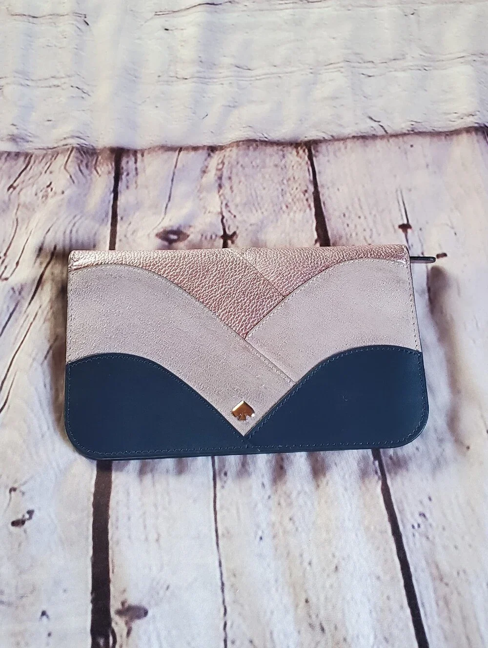 Kate Spade Nadine Patchwork Medium Clutch Wallet Colorblock Suede Designer
